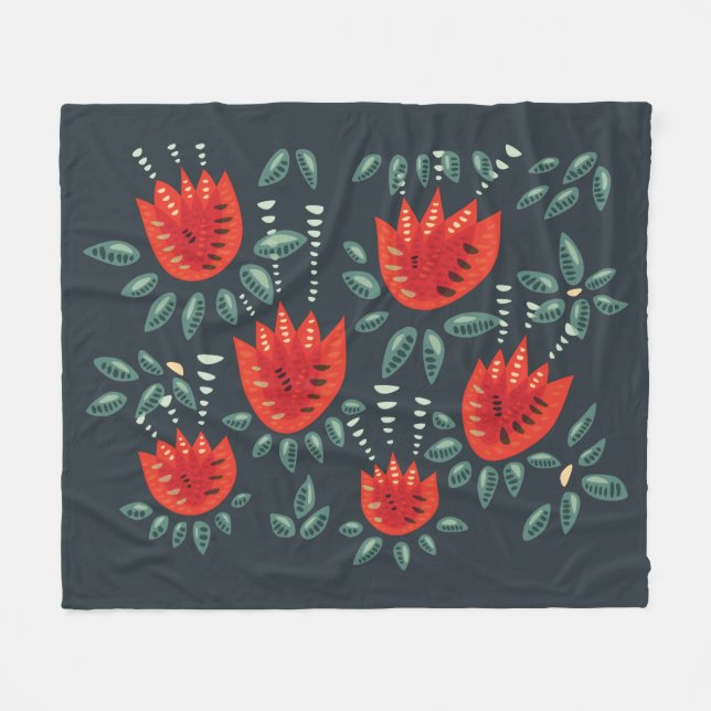 Couverture Polaire Whimsical Red Tulips Floral Art - Printemps Abstra (Devant (Horizontal))