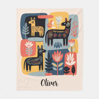 Couverture Polaire Whimsical Tribal Animals Floral Folk Art