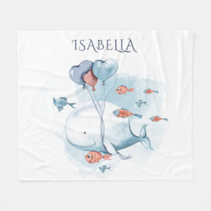 Couverture Polaire Whimsical Watercolor Baleine et poissons Personnal