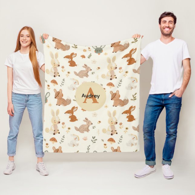 Couverture Polaire Whimsical Woodland Forest Animaux Motif de verdure (En situation)