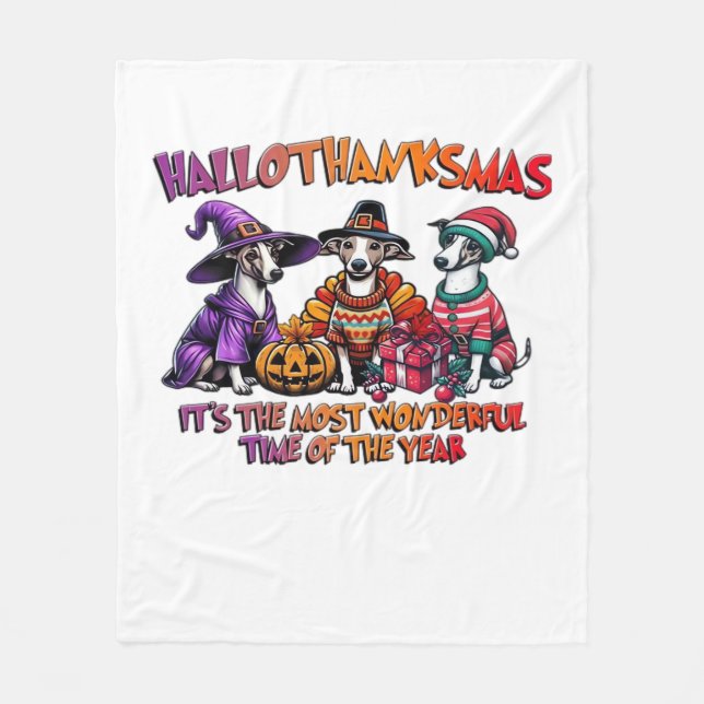 Couverture Polaire Whippet Halloween Thanksgiving Noël overde (Devant)