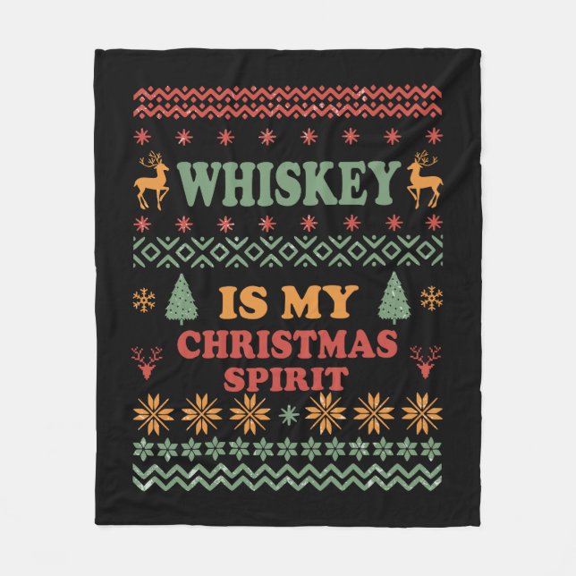Couverture Polaire Whiskey est mon esprit de noël drôle pull moche (Devant)
