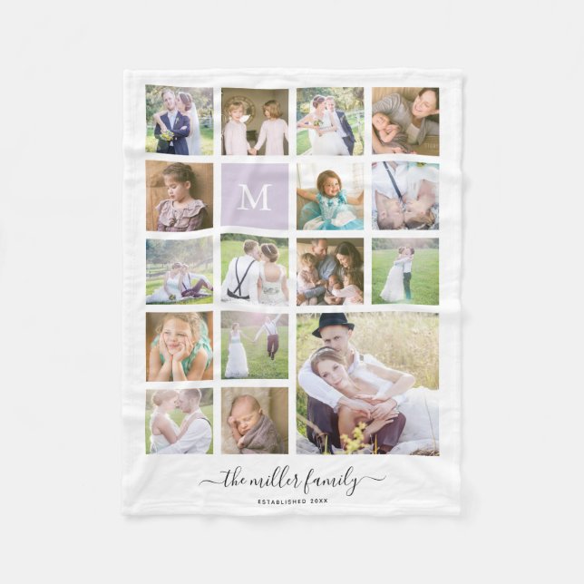 Couverture Polaire White 16 Photo Collage Monogramme Nom Calligraphie (Devant)