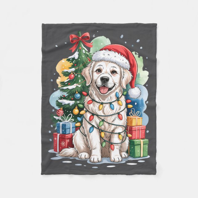 Couverture Polaire White English Golden Retriever Santa Hat Christmas (Devant)