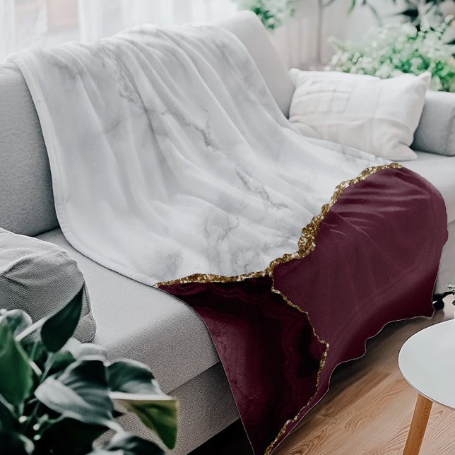 Couverture Polaire White Marble Burgundy Agate Gold Glitter (Créateur téléchargé)