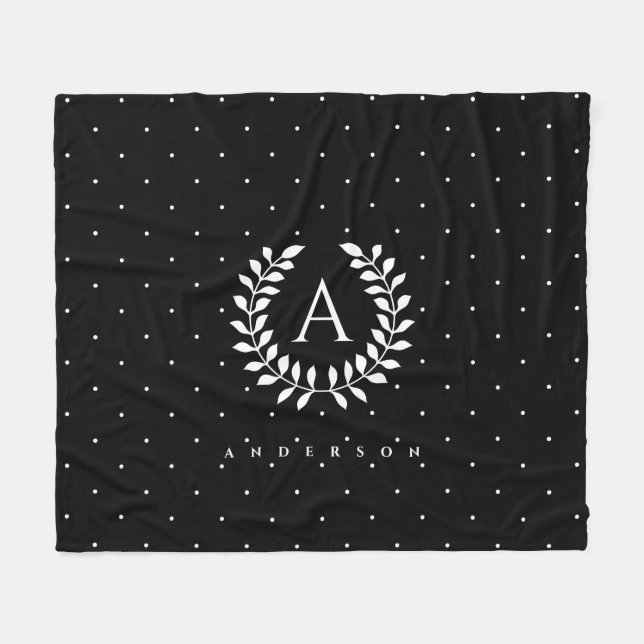 Couverture Polaire White On Black Laurel Monogram Polka Dot Pattern (Devant (Horizontal))