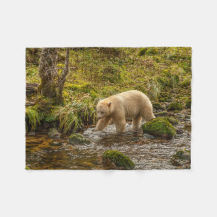 Couverture Polaire White Spirit Bear Hunts for fish on Riordan Creek