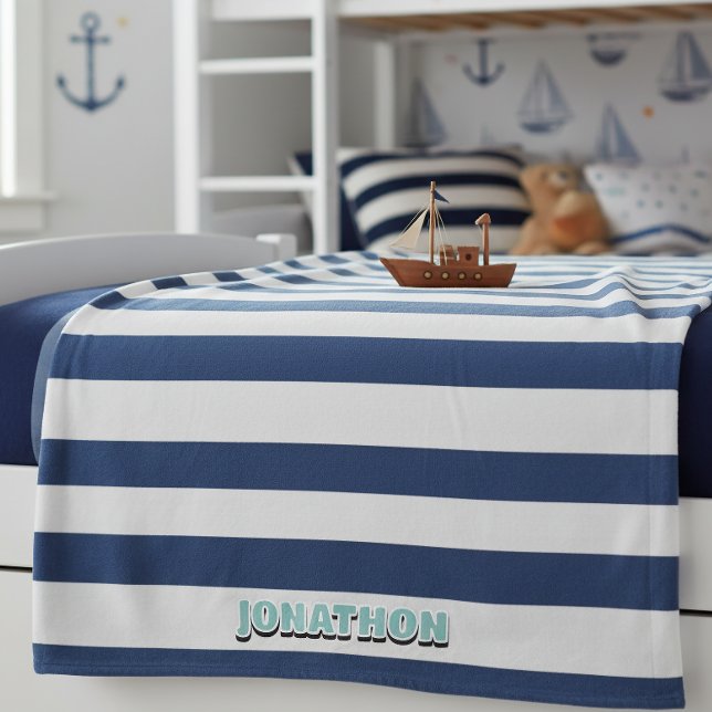 Couverture Polaire Wide Nautical Striped Weave Navy White ID1248 (Créateur téléchargé)