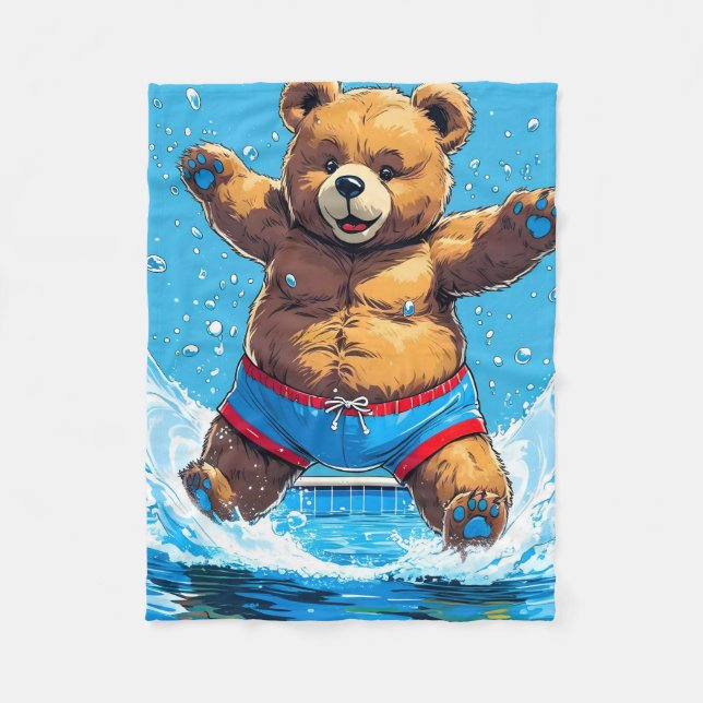Couverture Polaire Wild Bear Summer Vintage Pool  (Devant)
