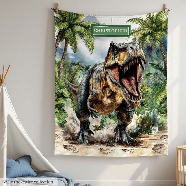 Couverture Polaire Wild Dinosaur Blanket Personnalisé Nom du garçon C (Bold T-Rex Dinosaur Blanket Custom Name for Boys)