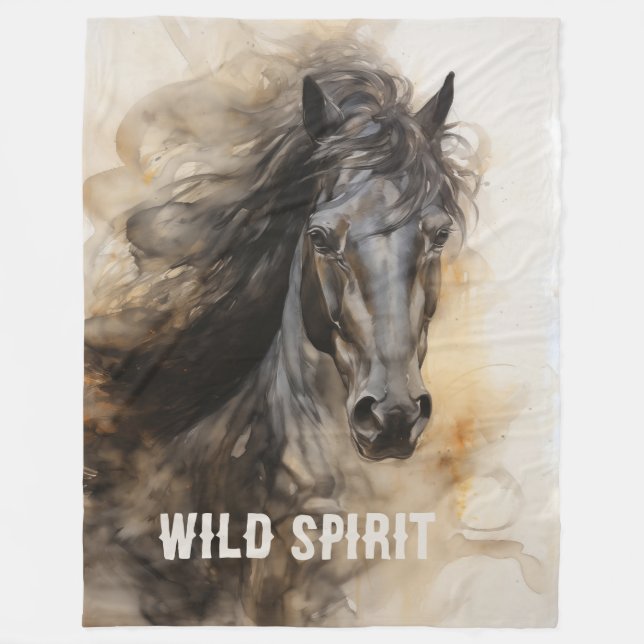 Couverture Polaire Wild Spirit Black Horse Portrait (Devant)