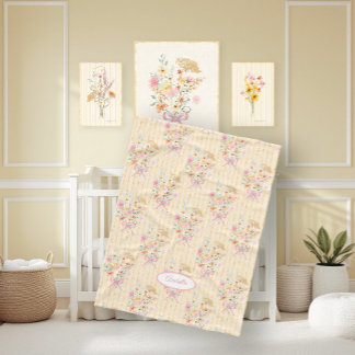 Couverture Polaire Wildflower Bouquet Floral Ribbon Striped Name Girl