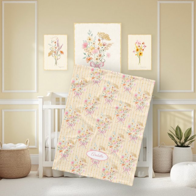 Couverture Polaire Wildflower Bouquet Floral Ribbon Striped Name Girl (Créateur téléchargé)
