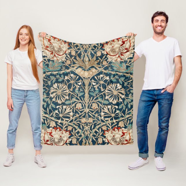 Couverture Polaire William Morris Antique Fleur de Chèvrefeuille Flor (En situation)