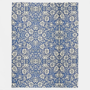 Couverture Polaire William Morris Fleurs Mallow Floral Bleu Blanc Bla