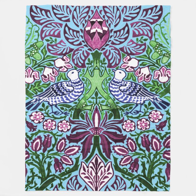 Couverture Polaire William Morris Folk Art Oiseaux Fleurs Acorns (Devant)