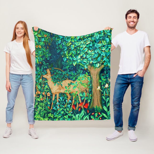 Couverture Polaire William Morris Forest Deer Tapestry Imprimer (En situation)