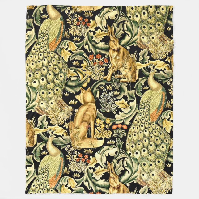 Couverture Polaire William Morris Forêt Tapisserie Fox Hare Peacock (Devant)