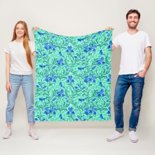 Couverture Polaire William Morris Irises, Bleu de Cobalt, Aqua et Tur