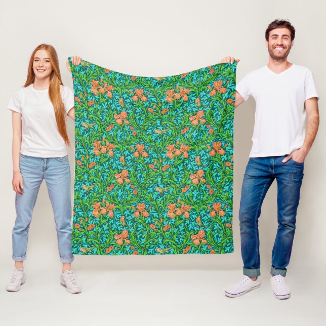 Couverture Polaire William Morris Irises, orange et turquoise (En situation)