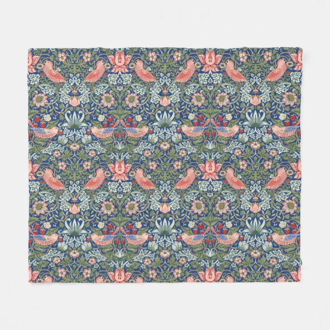 Couverture Polaire William Morris Strawberry Thief Corail Marine (Devant (Horizontal))