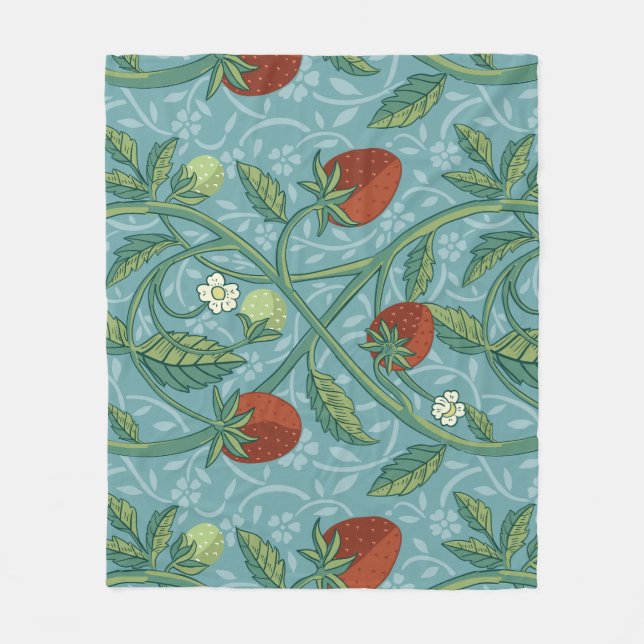 Couverture Polaire William Morris Style Strawberry Thief Floral (Devant)