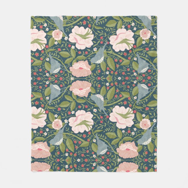 Couverture Polaire William Morris Style Strawberry Thief Floral (Devant)