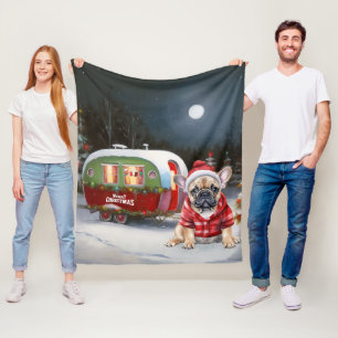 Couverture Polaire Winter French Bulldog Caravan Christmas Adventure