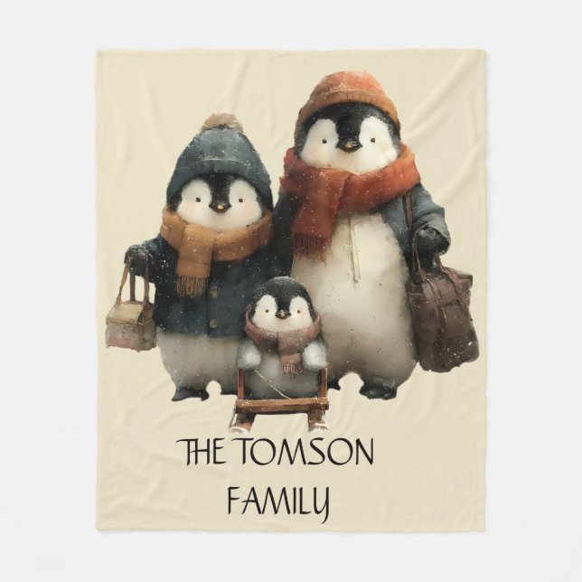 Couverture Polaire Winter Penguin Family Personalized Design (Devant)