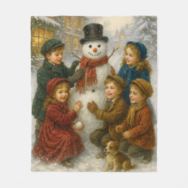 Couverture Polaire Winter Snowman Scene Fleece Blanket – Cozy Medium (Devant)