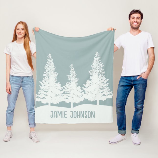 Couverture Polaire Winter Wonderland Forest Trees Nom personnalisé (En situation)