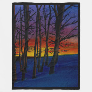 Couverture Polaire Wintery Woods au coucher du soleil 60x80"grand