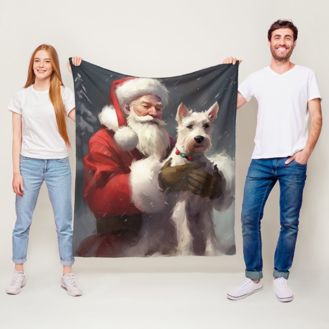 Couverture Polaire Wire Fox Terrier Père Noël Noël Festif (En situation)