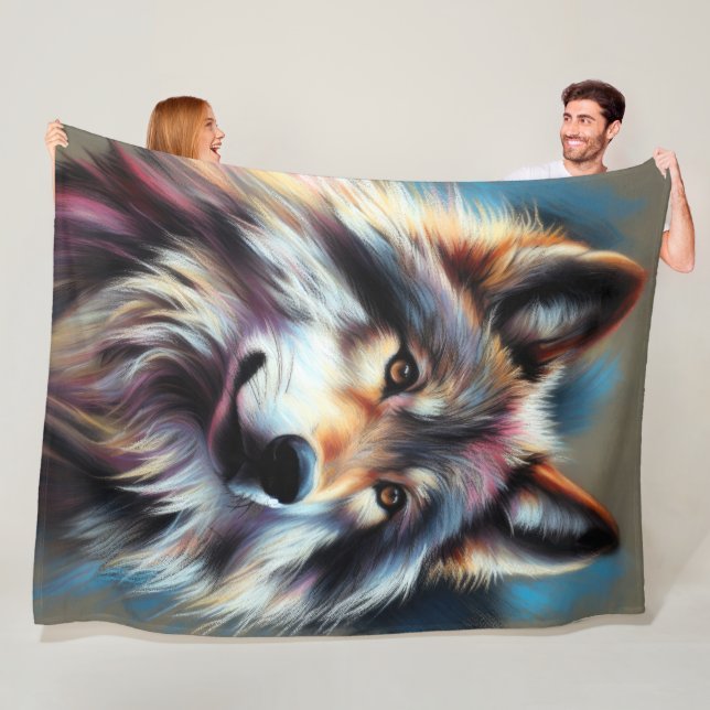 Couverture Polaire Wolf dur Pastel sur Grey (En situation)