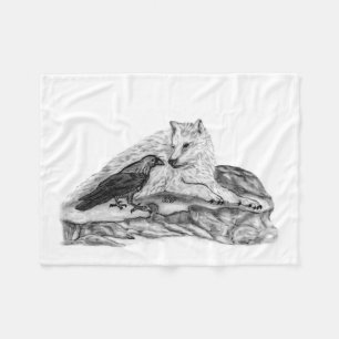 Couverture Polaire Wolf et Raven - Design noir et blanc