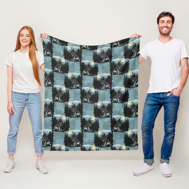 Couverture Polaire Wolf Howling À Moon Design Motif (Créateur téléchargé)