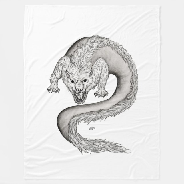 Couverture Polaire Wolfdragon design noir et blanc (Devant)