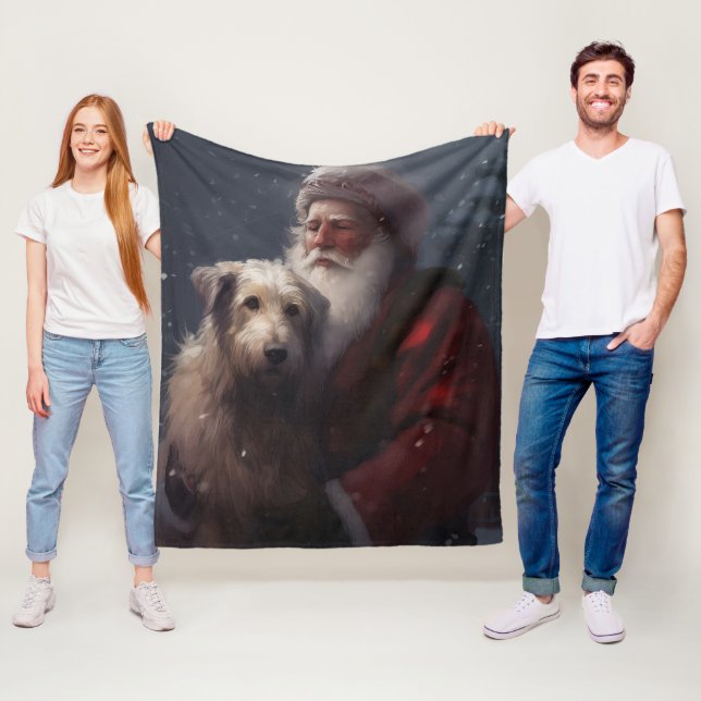 Couverture Polaire Wolfhound avec Noël Festif du Père Noël (En situation)