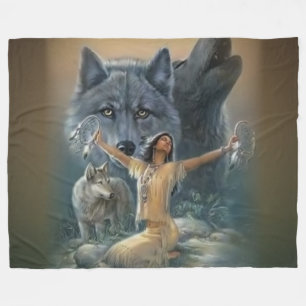 Couverture Polaire WOLFS et JEUNE FILLE INDIENNE
