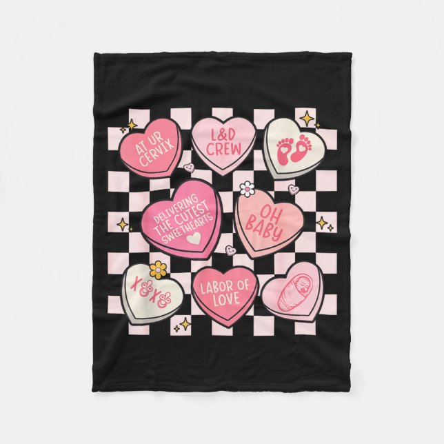 Couverture Polaire Women Labor And Delivery Nurse Hearts Candy Valent (Devant)