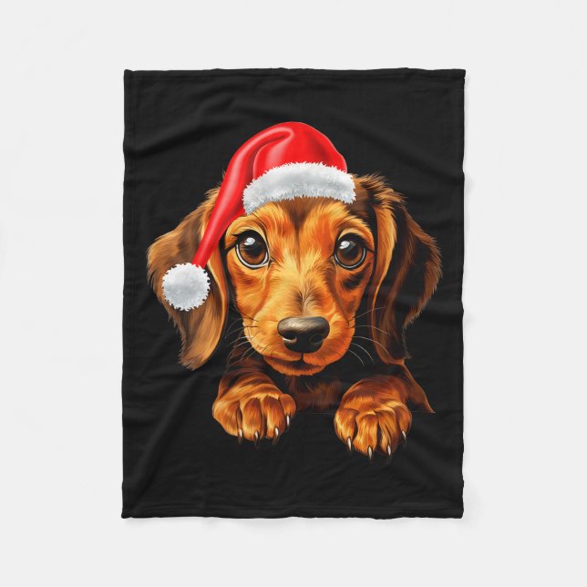 Couverture Polaire Womens Dachshund Dog Santa Claus Hat Christmas New (Devant)