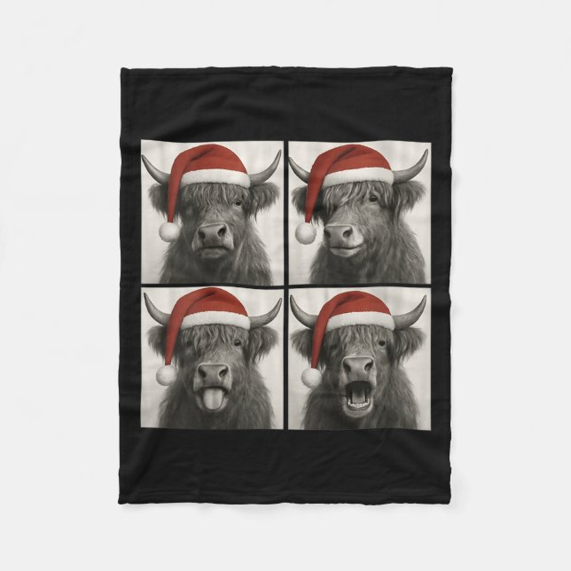 Couverture Polaire Womens Funny Christmas Highland Cow Santa Photo Bo (Devant)