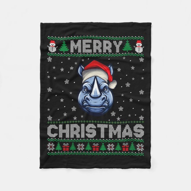 Couverture Polaire Womens Merry Christmas 2025 Rhino Santa Hat Ugly X (Devant)