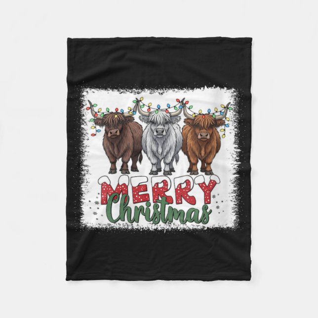 Couverture Polaire Womens Merry Christmas Scottish Highland Cow Xmas  (Devant)