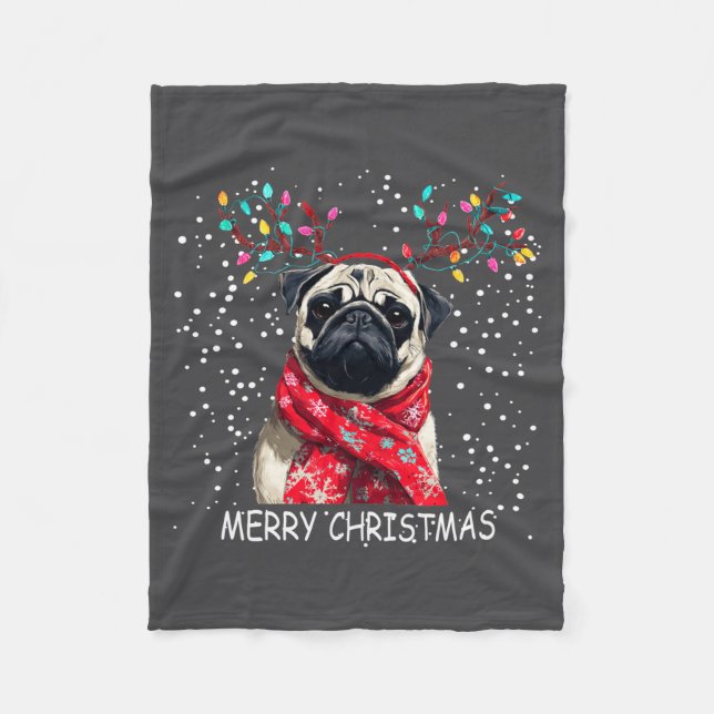 Couverture Polaire Womens Pug Dog Xmas Santa Hat F Christma Long Slee (Devant)