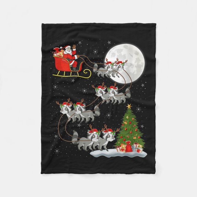 Couverture Polaire Womens Raccoon Santa Sleigh Flying Funny Magical C (Devant)