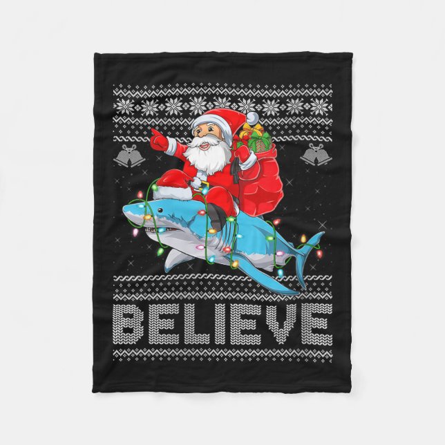 Couverture Polaire Womens Santa Riding Shark Ugly Christmas Sweater B (Devant)
