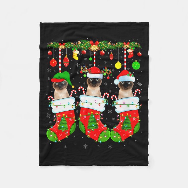 Couverture Polaire Womens Siamese Cats In Christmas Socks Funny Cat X (Devant)