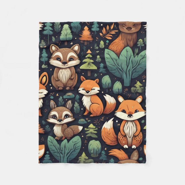 Couverture Polaire Woodland Animal Pattern Blanket (Devant)