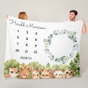 Couverture Polaire Woodland Baby Boy Monthly Milestone